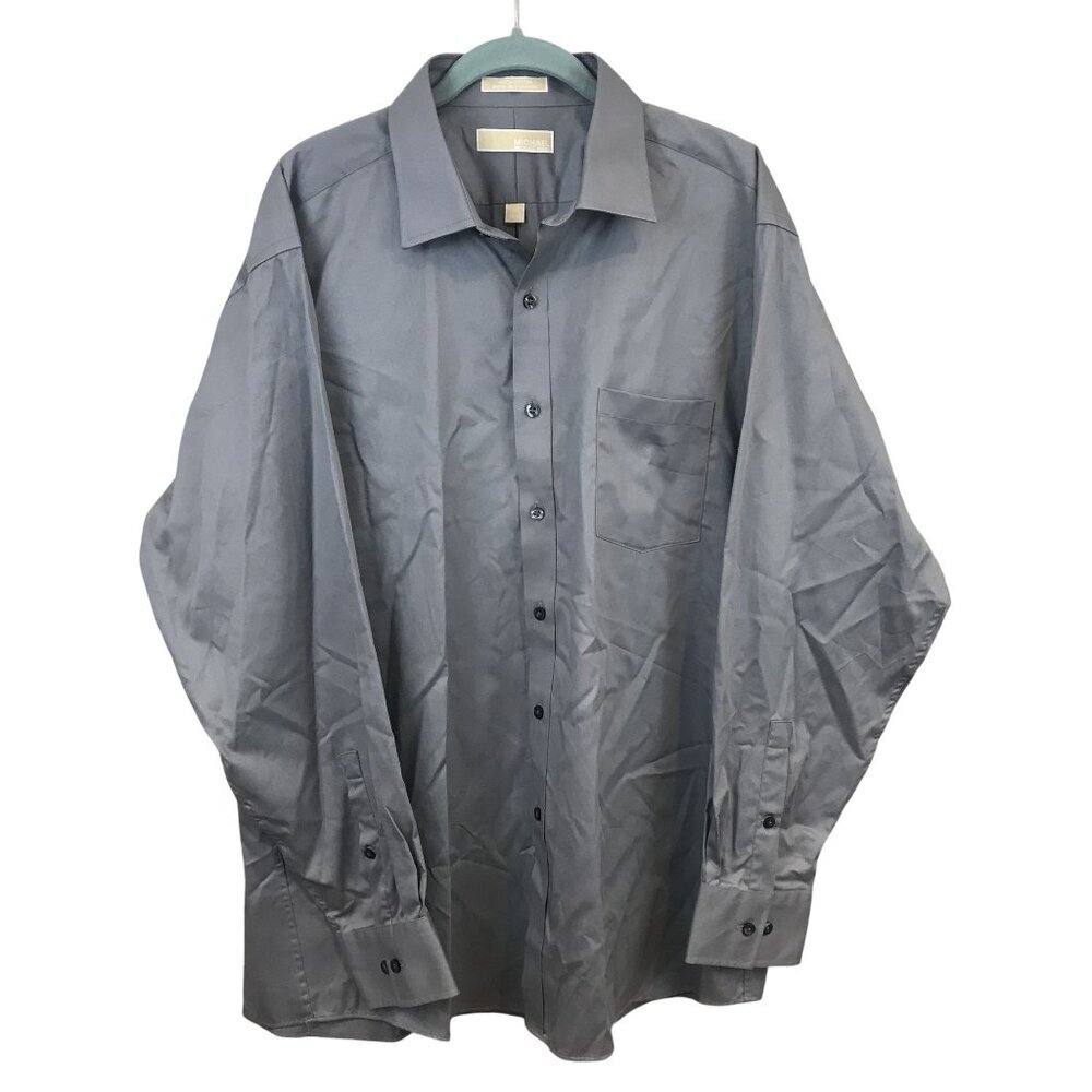 Michael Kors Mens Gray Button Down Dress Shirt 17.5 34/35 100% Cotton